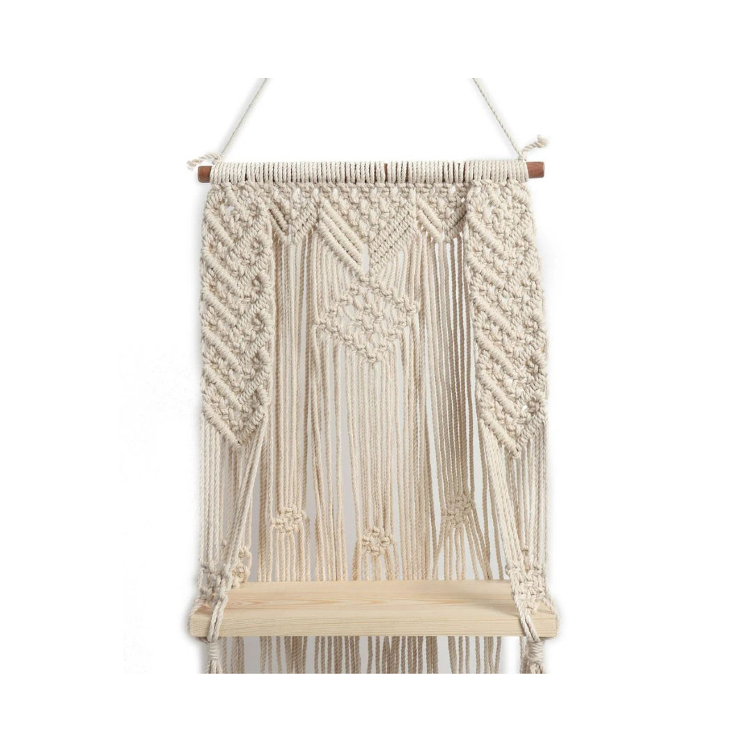 Boho Chic Macrame Floating Shelf Handcrafted Wall Decor Accent